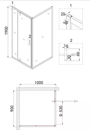 Душевой уголок Niagara Nova 90x100 NG-43-9AG-A100G, профиль золото, стекло прозрачное