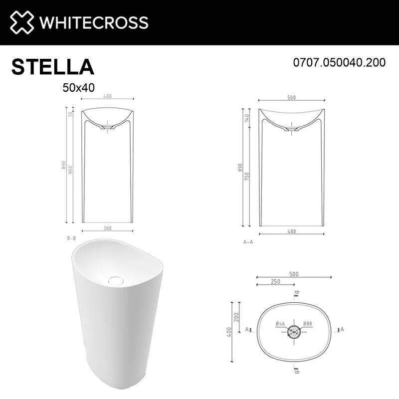 Раковина Whitecross Stella 0707.050040.200 белый