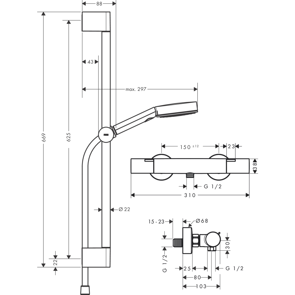 Душевой комплект Hansgrohe Pulsify Select 24262670 черный матовый