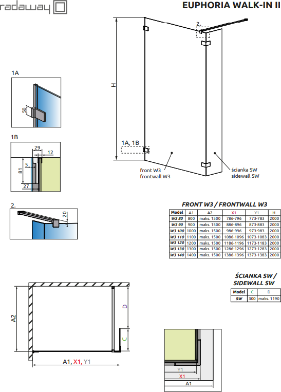 Душевая перегородка 120 см Radaway Euphoria Walk-in W3 120 383134-01-01 стекло прозрачное