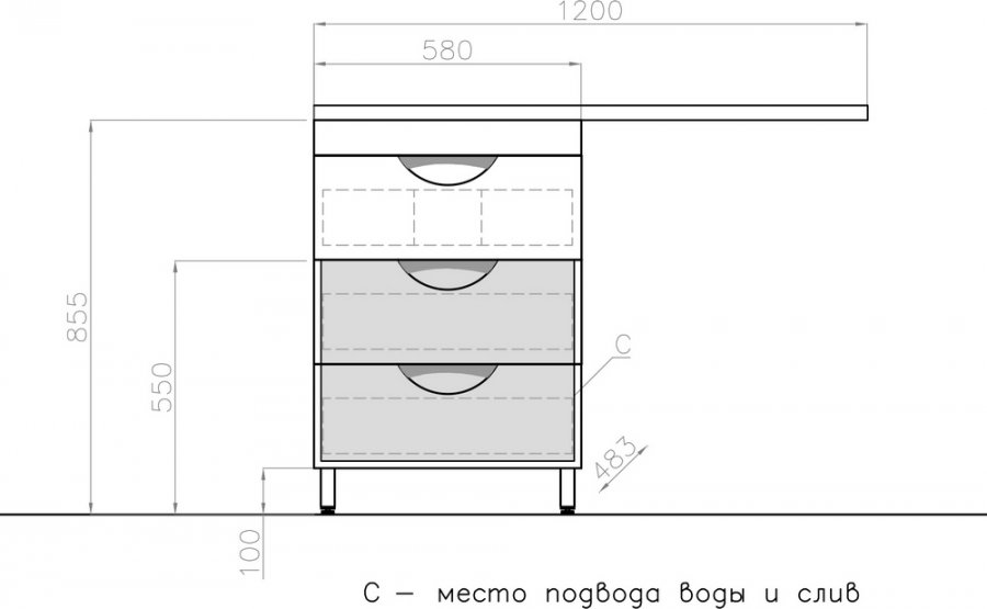 Тумба для комплекта Style Line Жасмин 60 см 3 ящика