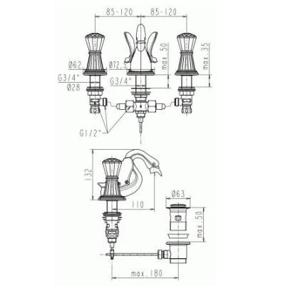 Смеситель для раковины Jado Perlrand Cristal H3978A4 золото