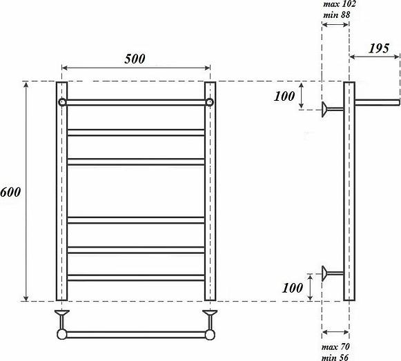 Полотенцесушитель электрический Point PN10156PE П5 500x600 с полкой левый/правый, хром