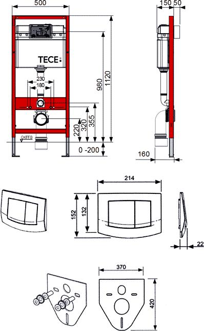 Система инсталляции для унитазов Tece TECEbase kit 9400405 4 в 1 с кнопкой смыва