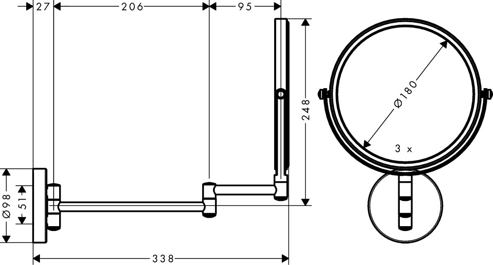 Косметическое зеркало Hansgrohe Logis Universal 73561000, хром