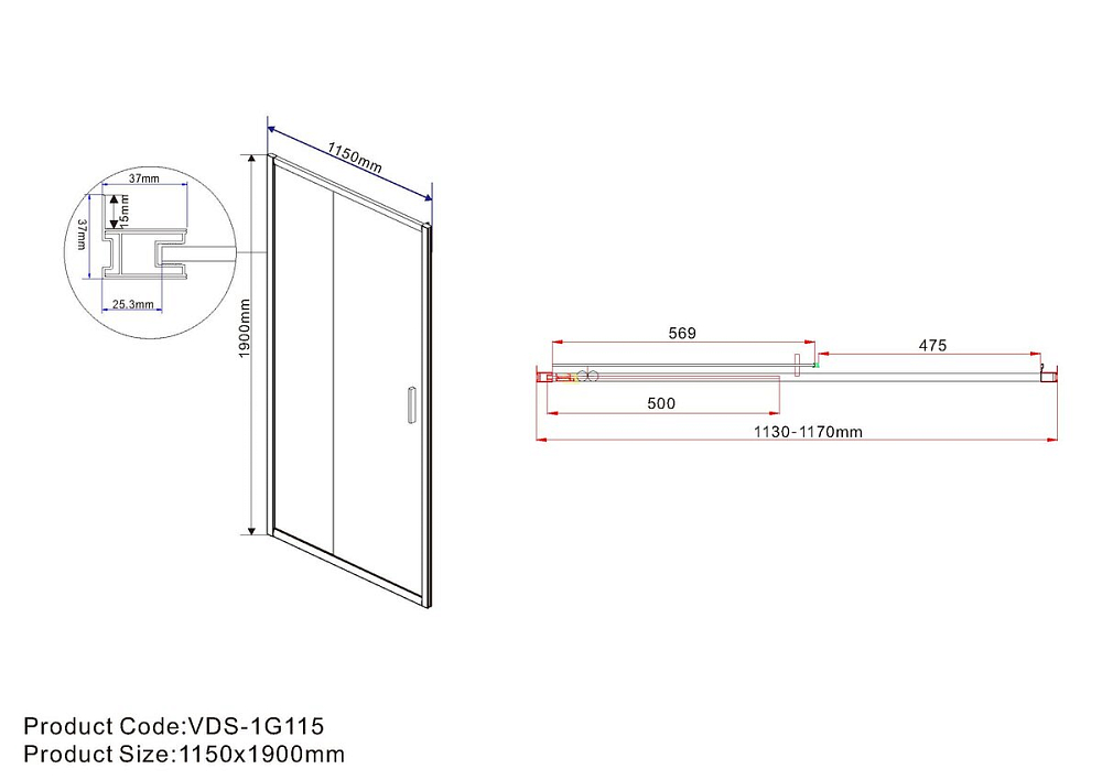 Душевая дверь Vincea Garda VDS-1G115CLB 115x190 см, черный, стекло прозрачное