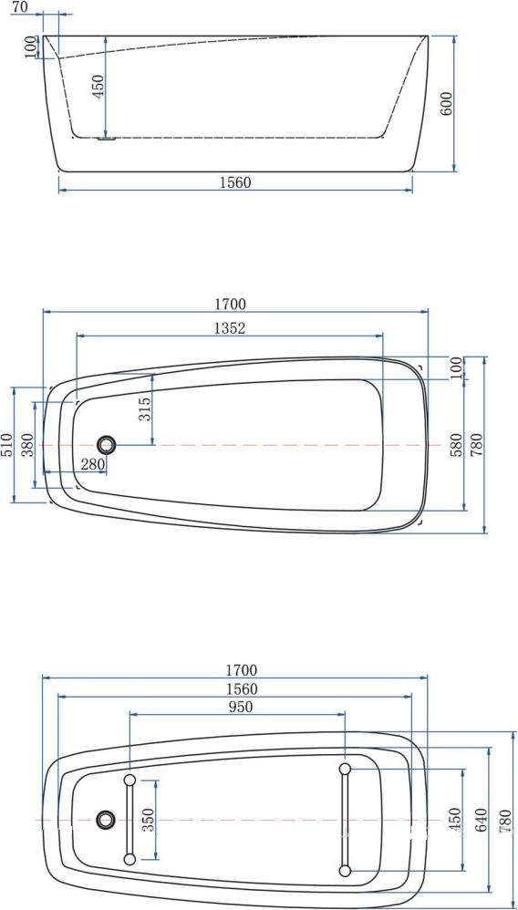 Акриловая ванна Aquanet Family Trend 170x78 90778-MW, белый матовый