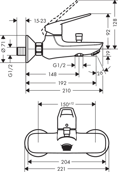 Смеситель для ванны с душем Hansgrohe Novus Loop 71340000, хром