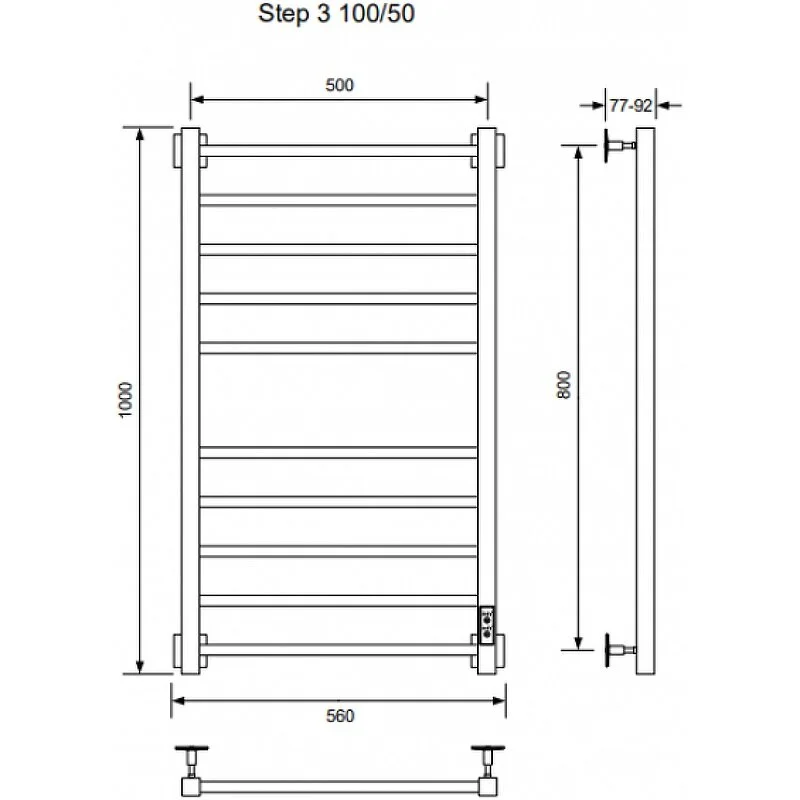 Полотенцесушитель электрический Ника Step-3 STEP-3 100/50 черн мат U черный