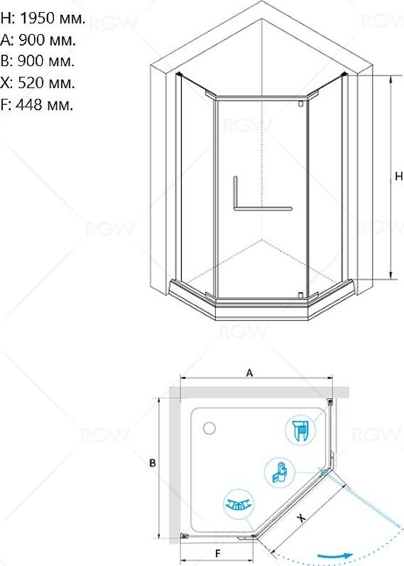 Душевой уголок RGW Hotel HO-081B 90x90 350608199-14, профиль черный