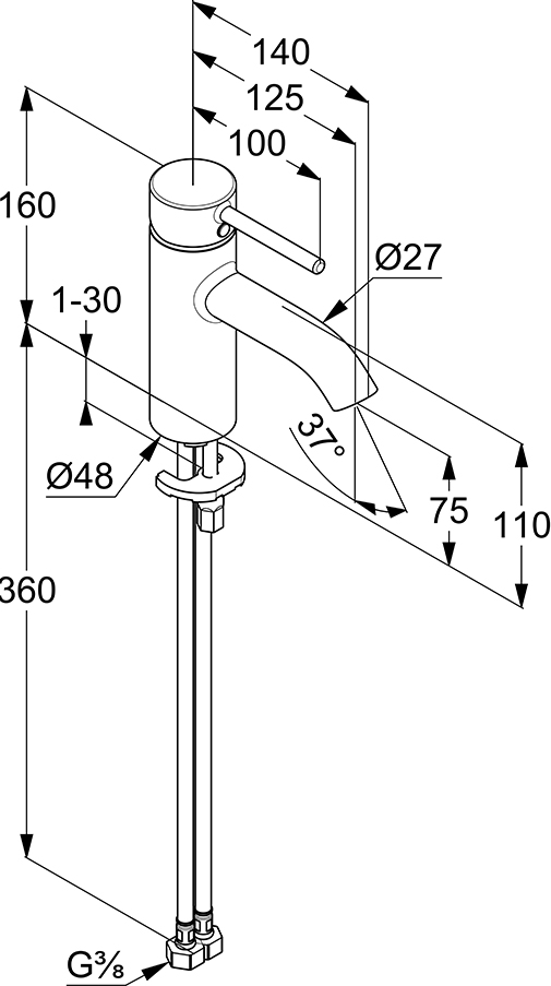 Смеситель для раковины Kludi Bozz 382723976, чёрный