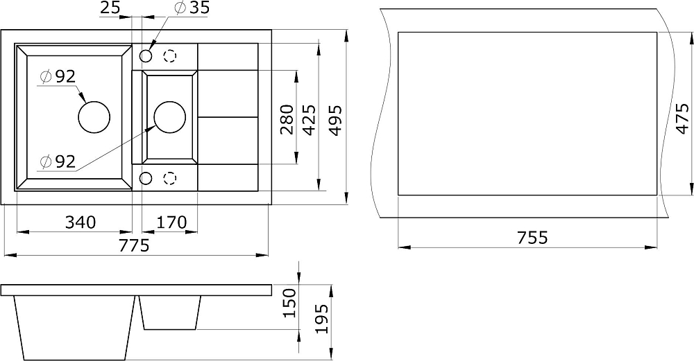 Кухонная мойка Paulmark Feste PM237850-QU кварц