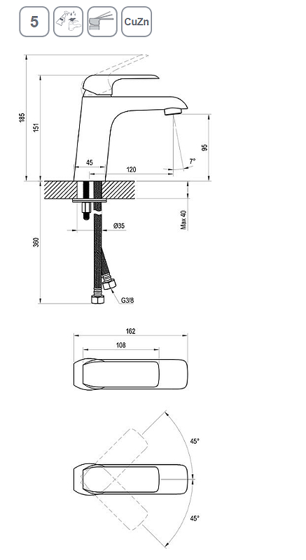 Смеситель для раковины Ravak Flat FL 014.20 X070173 черный матовый