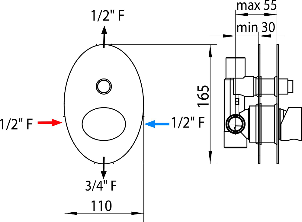 Смеситель Bossini Oval Z006202 CR с внутренней частью