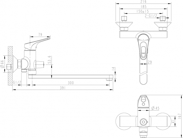 Смеситель Bravat Drop-D F648162C-01A для ванны