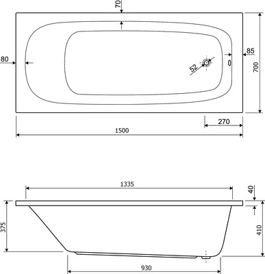 Акриловая ванна Cezares Eco 150х70 ECO-150-70-41-W37