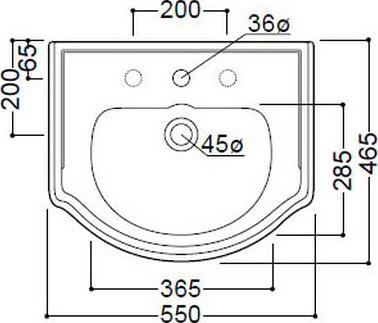 Раковина 56 см KERASAN Retro 104501*3 с тремя отверстиями под смеситель