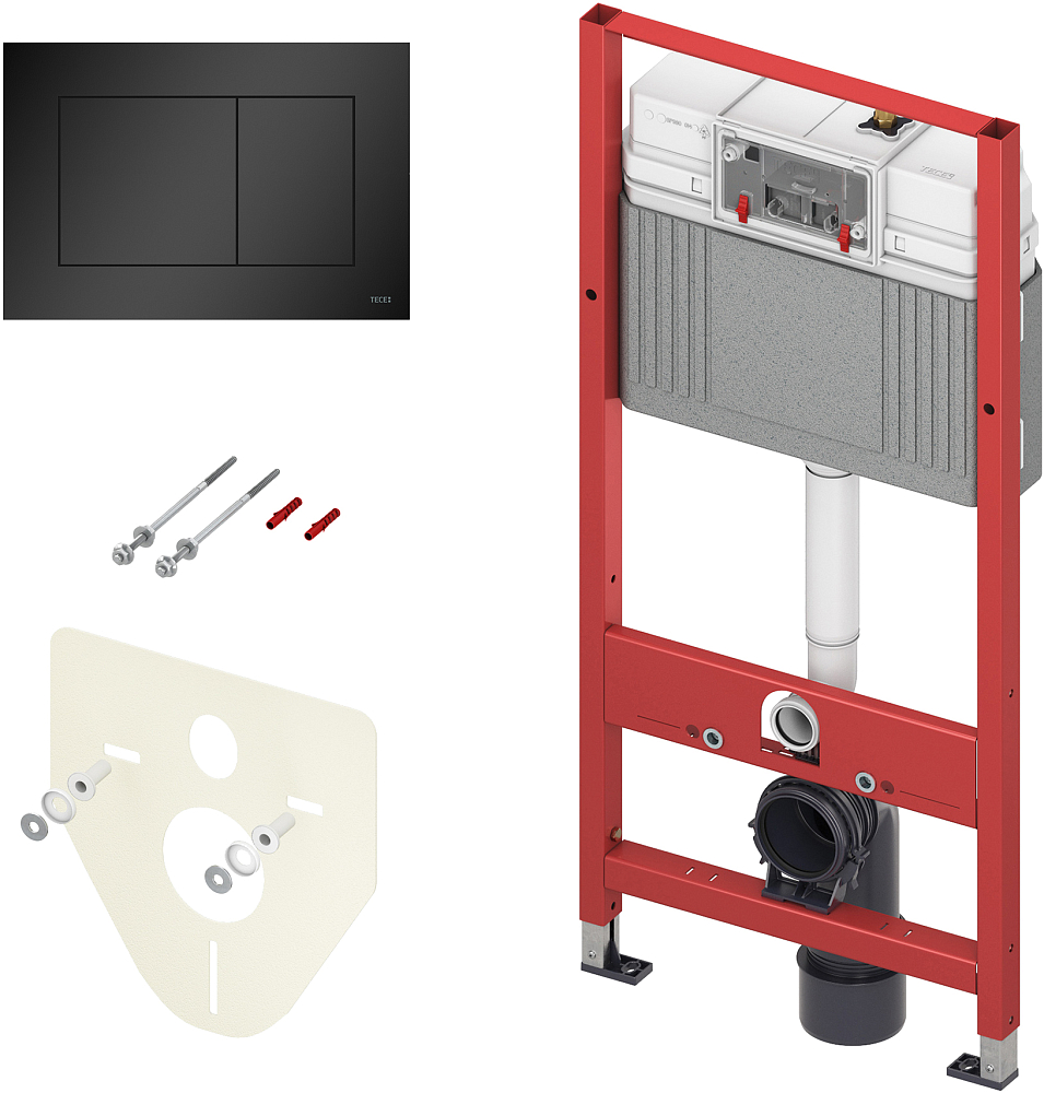 Комплект Унитаз подвесной STWORKI Ноттвиль SETK3104-2616 безободковый, с микролифтом, черный + Система инсталляции для унитазов TECE Base K440407 с к