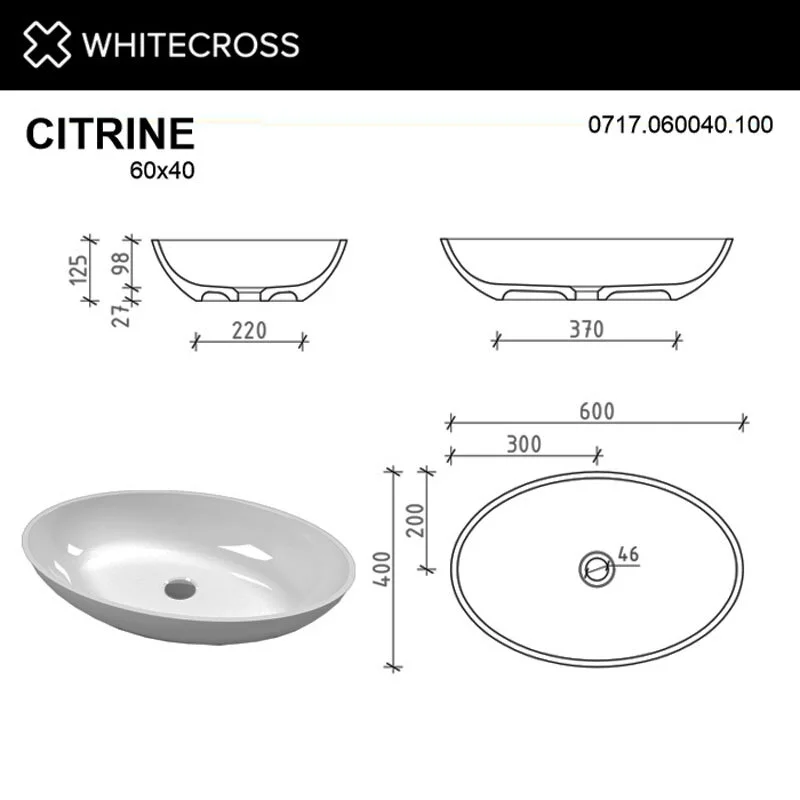 Раковина накладная Whitecross Citrine 0717.060040.100 белый