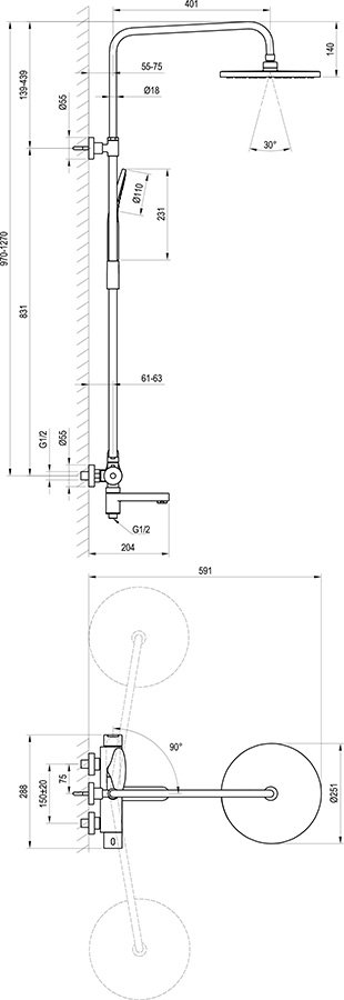 Душевая стойка Ravak DS 092.00 X07P642, хром