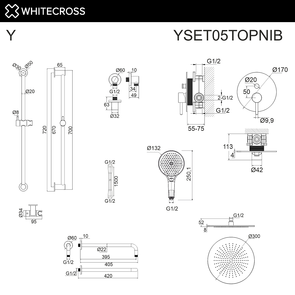 Душевая система Whitecross Y YSET05TOPNIB никель брашированный