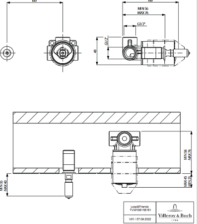 Cкрытая монтажная часть Villeroy & Boch Loop & Friends TVW10611B15076 золото