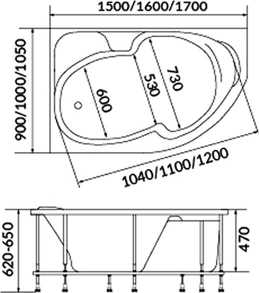 Акриловая ванна 1Marka Diana 150x90 R 01ди1590п