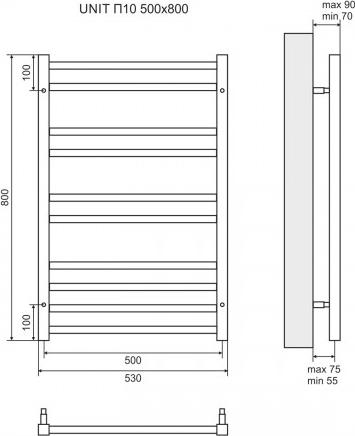 Полотенцесушитель электрический 50x80 см Lemark Unit LM45810EBL П10, чёрный левый/правый