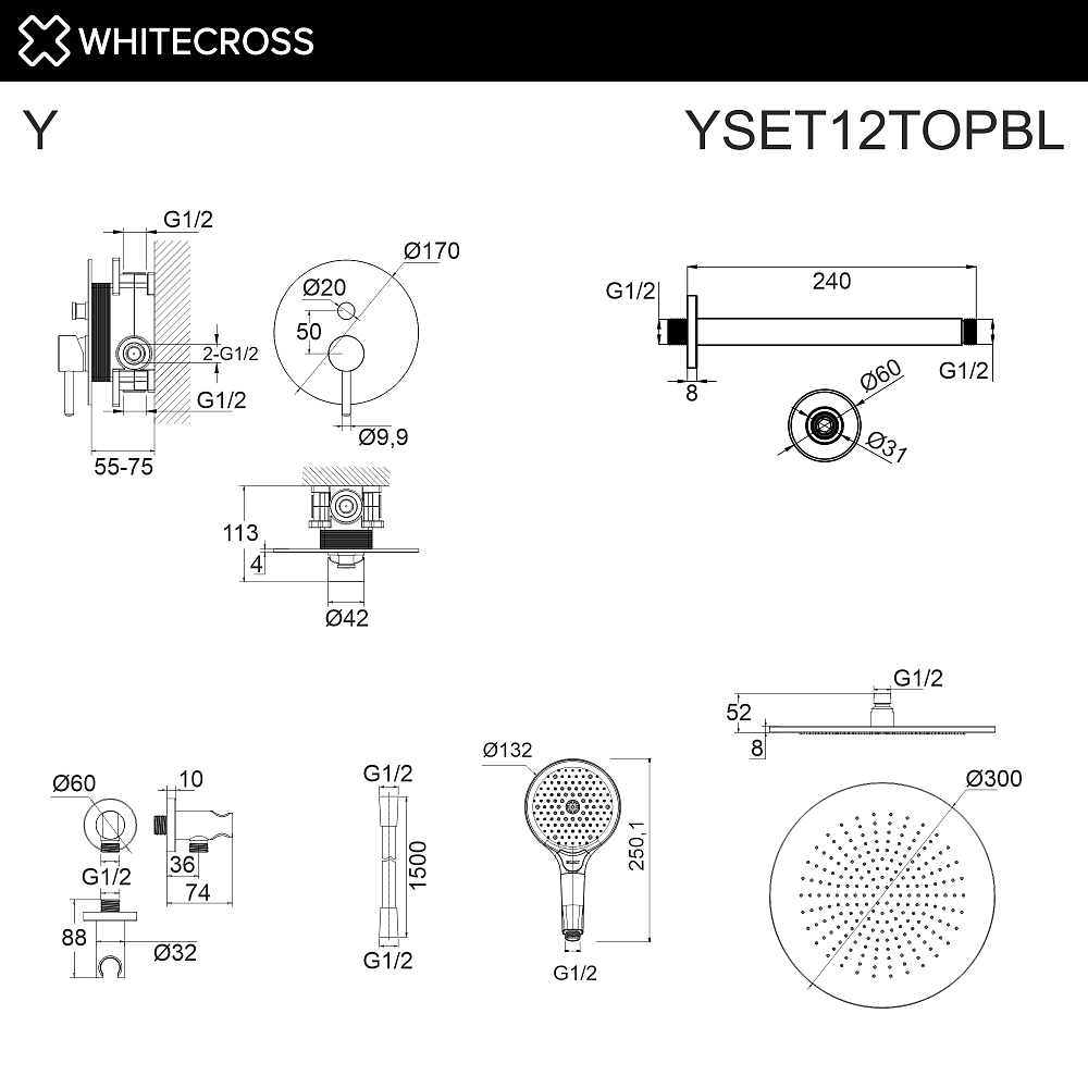 Душевая система Whitecross Y YSET12TOPBL черный матовый