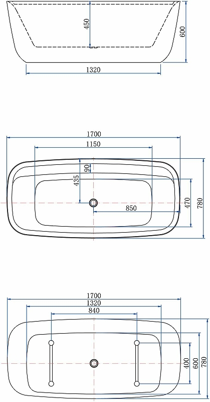 Акриловая ванна Aquanet Family Fine 170x78 95778-MW-MB, белый матовый/черный матовый