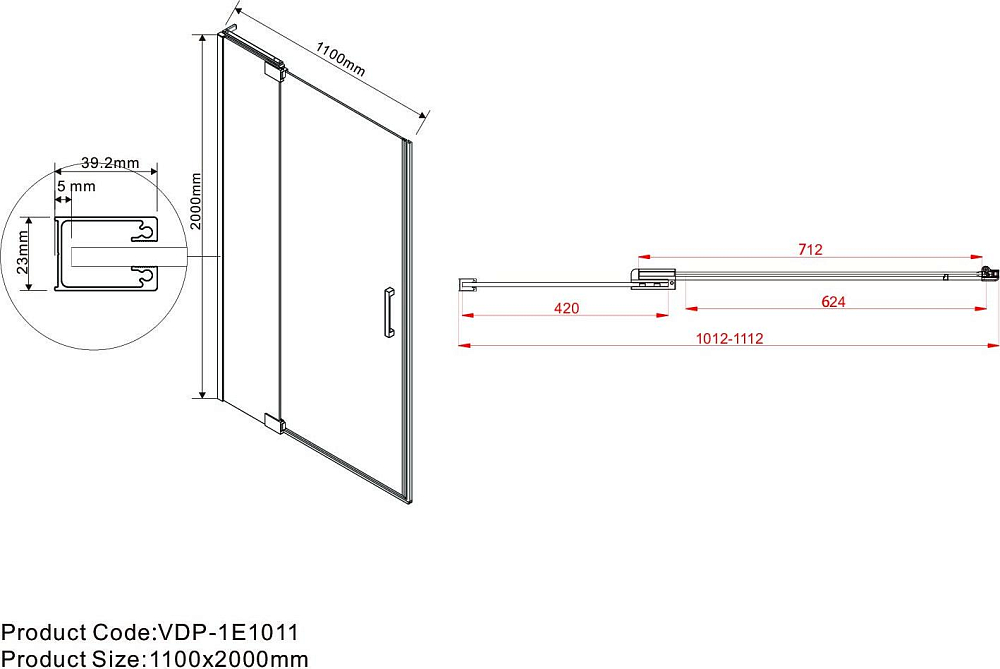 Душевая дверь Vincea Extra VDP-1E1011CL, стекло прозрачное, хром