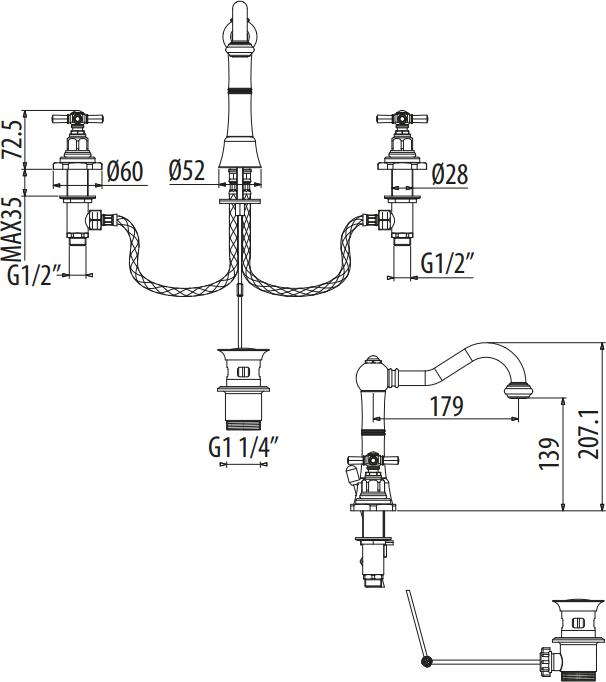 Смеситель для раковины Gattoni TRD TR096/18C0 с донным клапаном хром