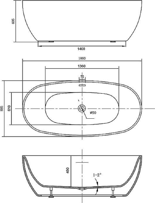 Акриловая ванна Vincea 186x88.5 VBT-405-1860 без гидромассажа