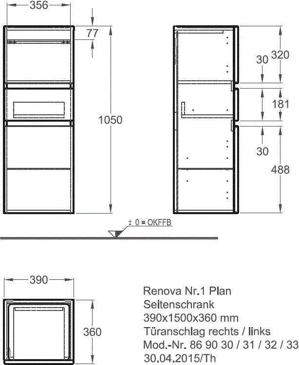 Шкаф боковой 40 см Geberit Renova Plan 869031000, темно-серый матовый