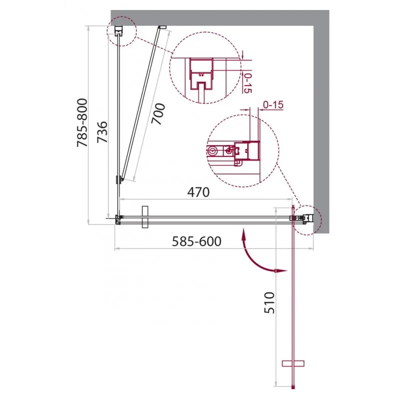 Душевой уголок BelBagno MARMI-AH-1-60/80-C-Cr 60x80, профиль хром, стекло прозрачное