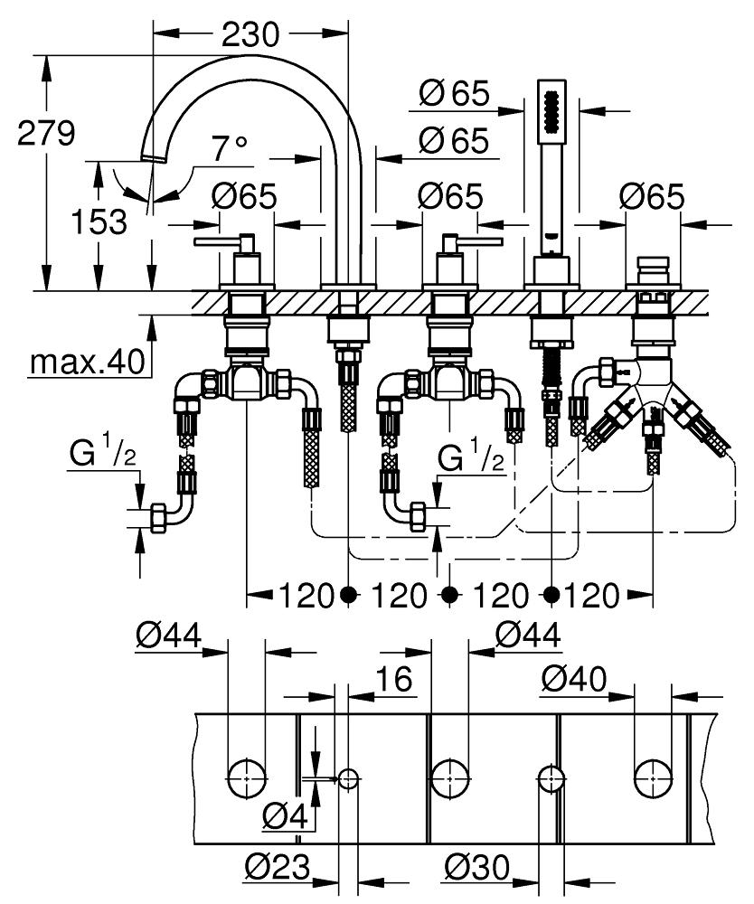 Смеситель на борт ванны Grohe Atrio 19922GL3 золото