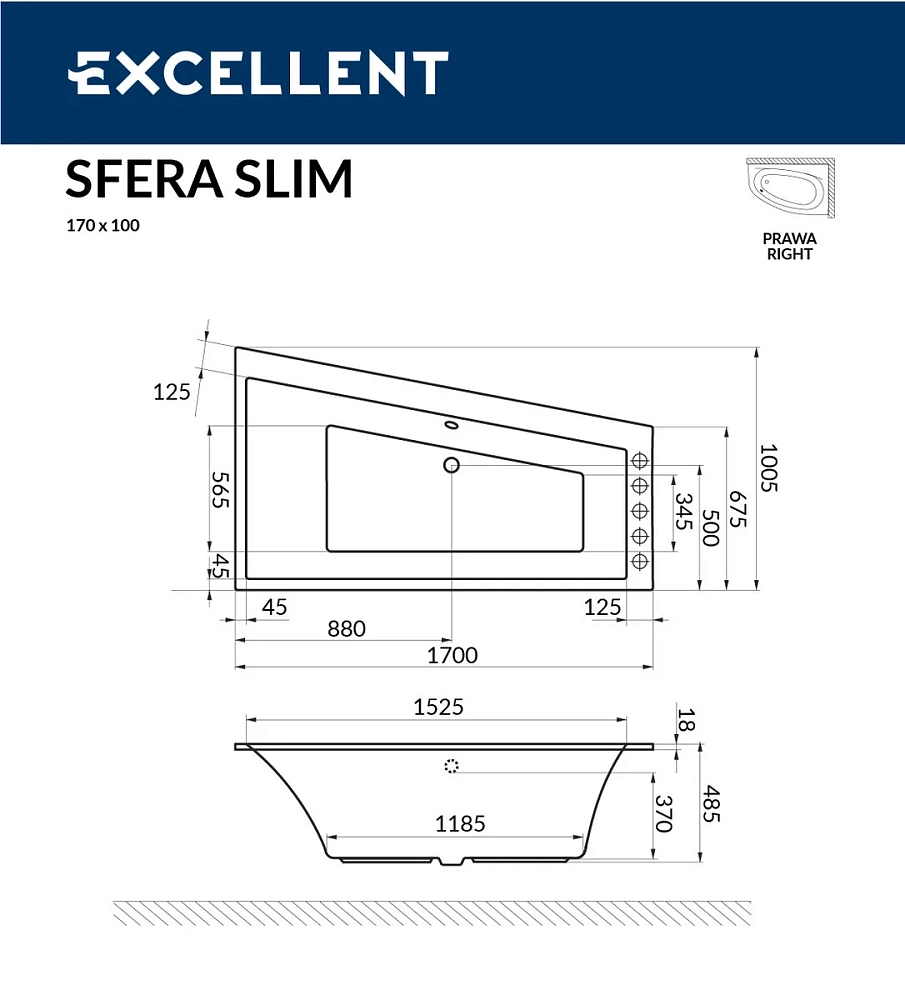 Акриловая ванна Excellent Sfera WAEX.SFL17WHS белый