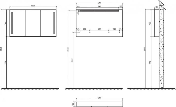 Зеркало-шкаф BelBagno SPC-3A-DL-BL-1200