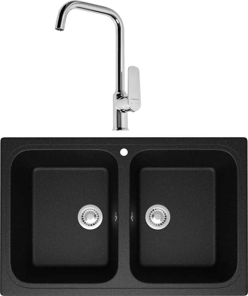 Комплект Мойка кухонная Domaci Болонья М-20-002 черная + Смеситель STWORKI
