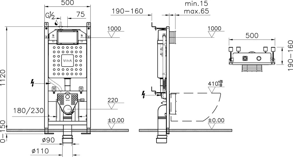 Комплект VitrA Integra Round L-box 9004B003-7202 подвесной безободковый унитаз + инсталляция + кнопка