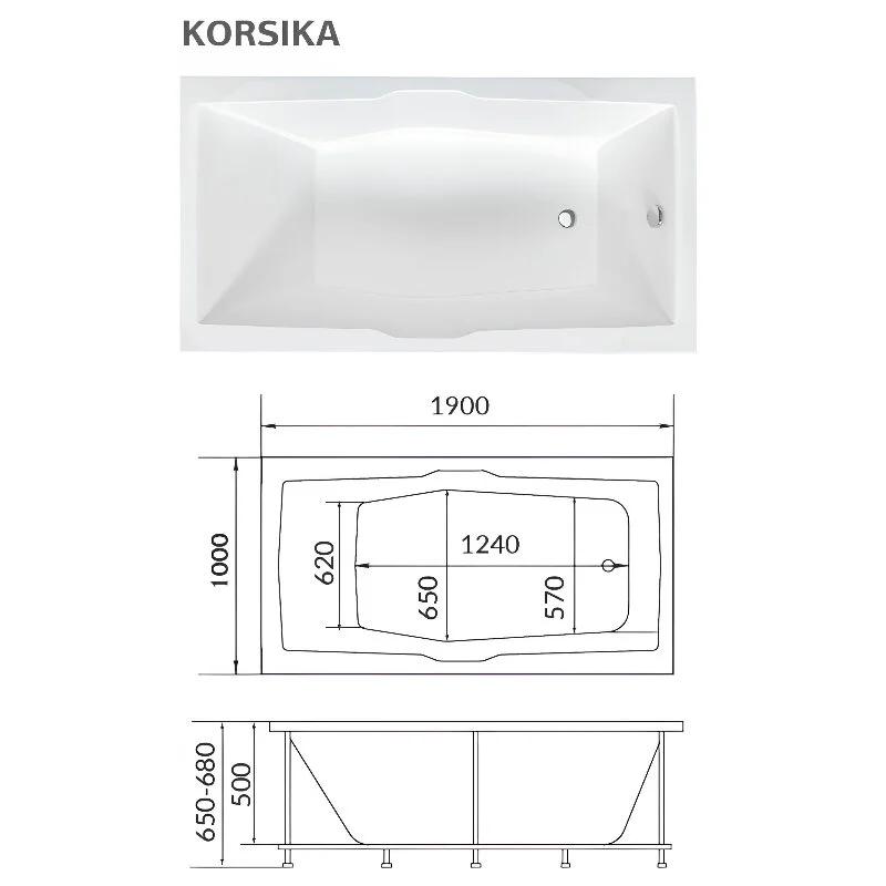 Акриловая ванна 1MarKa Korsika 01кр1910кп белый