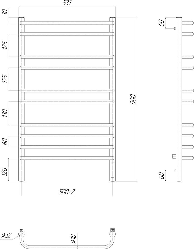 Полотенцесушитель электрический Lemark Luna LM41910Z 50x90 см, диммер справа, хром