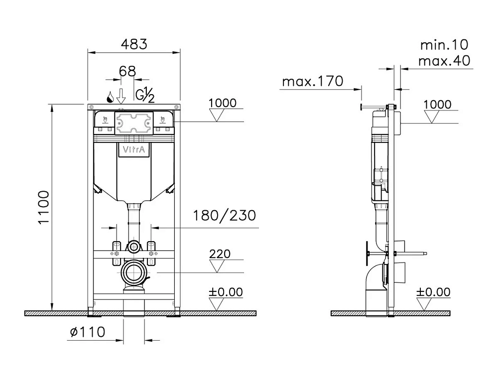 Инсталляция Vitra Norm Uno, для унитаза, 720-5800-01EXP