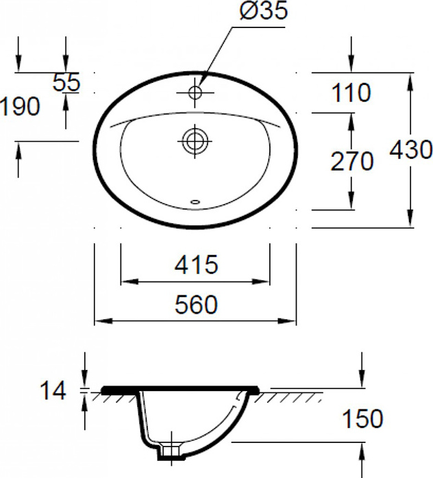 Раковина Jacob Delafon Patio E4155-00 56 см