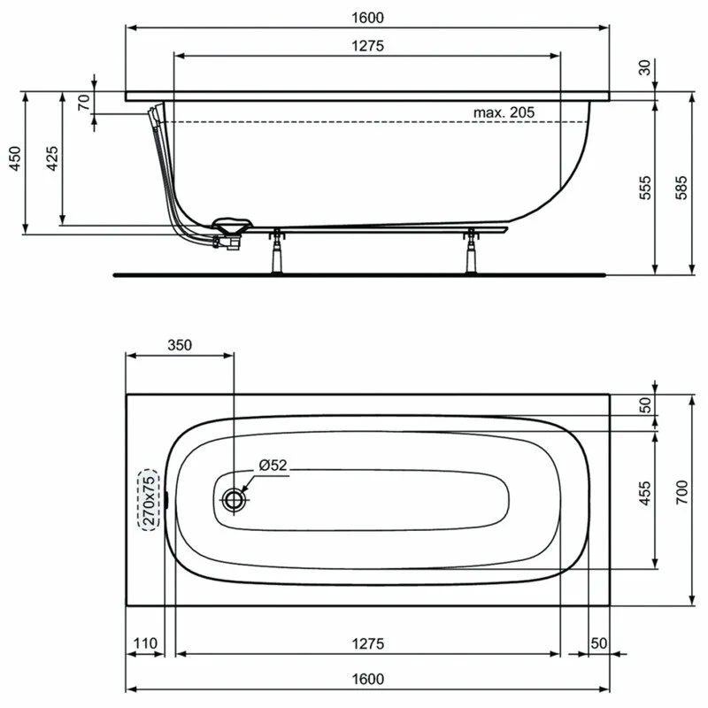 Акриловая ванна Ideal Standard I.Life 160х70 T475801 белый