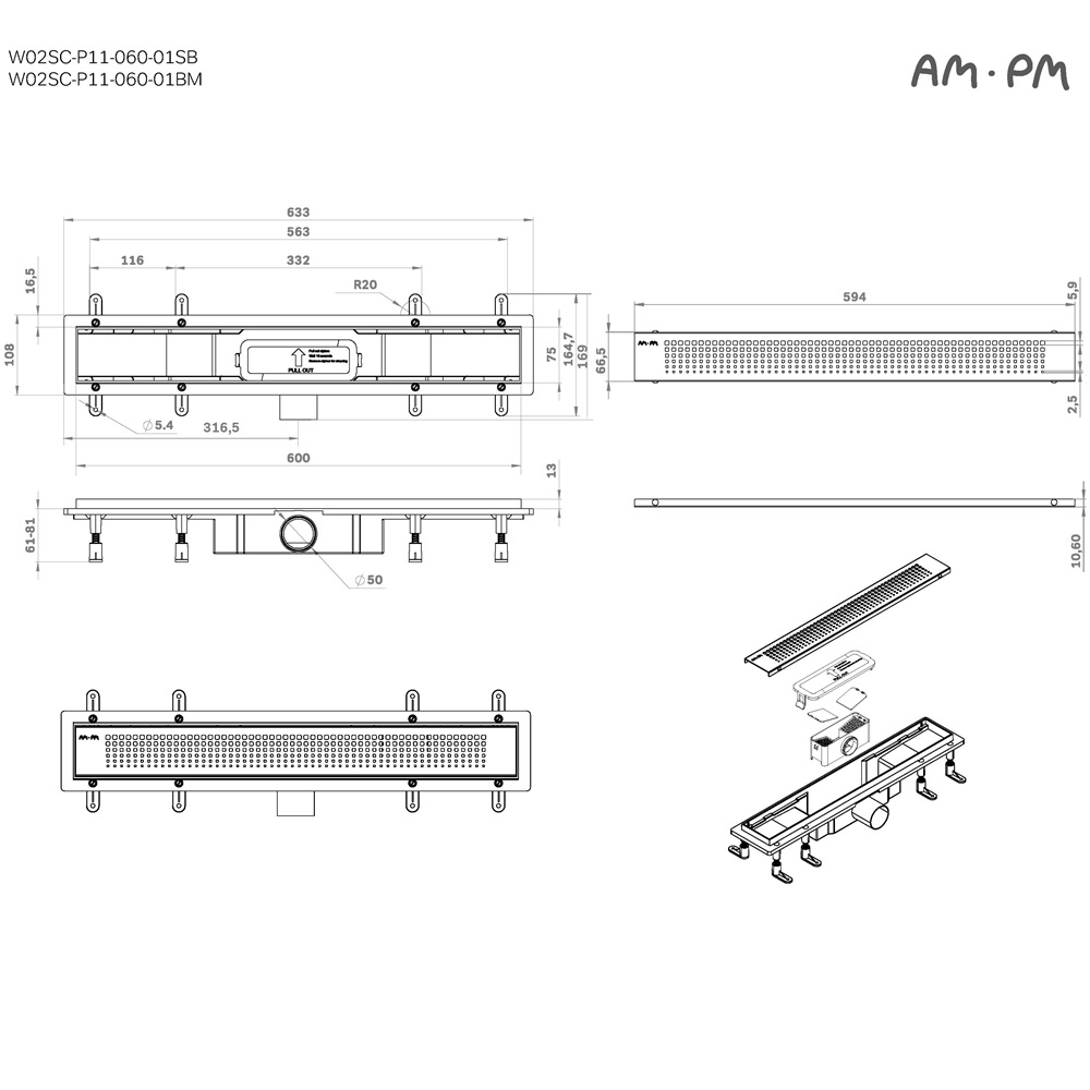 Душевой трап AM.PM PrimeFlow W02SC-P11-060-01SB хром матовый