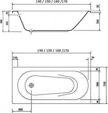 Акриловая ванна Vidima Vidima 150х70 B155101