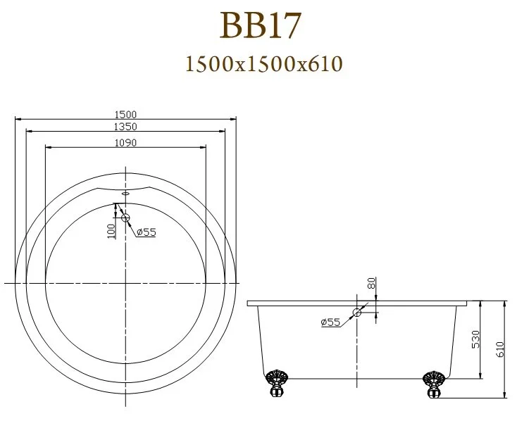 Акриловая ванна BelBagno 150х150 BB17-ORO белый