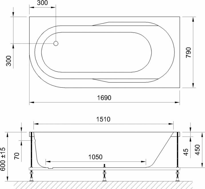 Акриловая ванна Royal Bath Azur Standart 170х80 см RB614203ST-R с гидромассажем