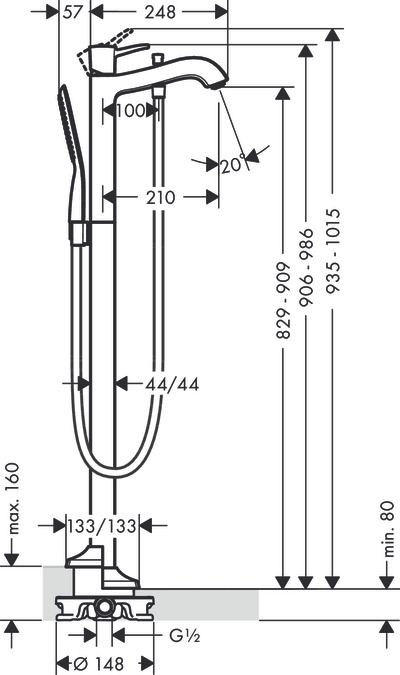 Напольный смеситель для ванны Hansgrohe Metropol 31445000, хром